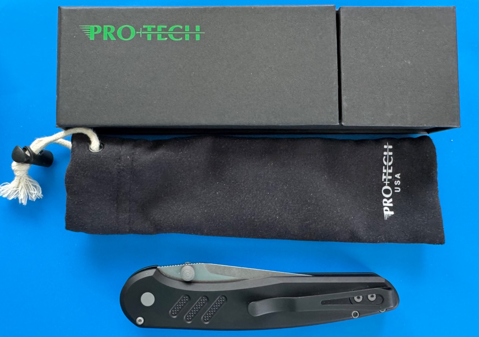 Pro-Tech Avalon – Stonewashed MagnaCut Blade – Black Aluminum Handle – NEW