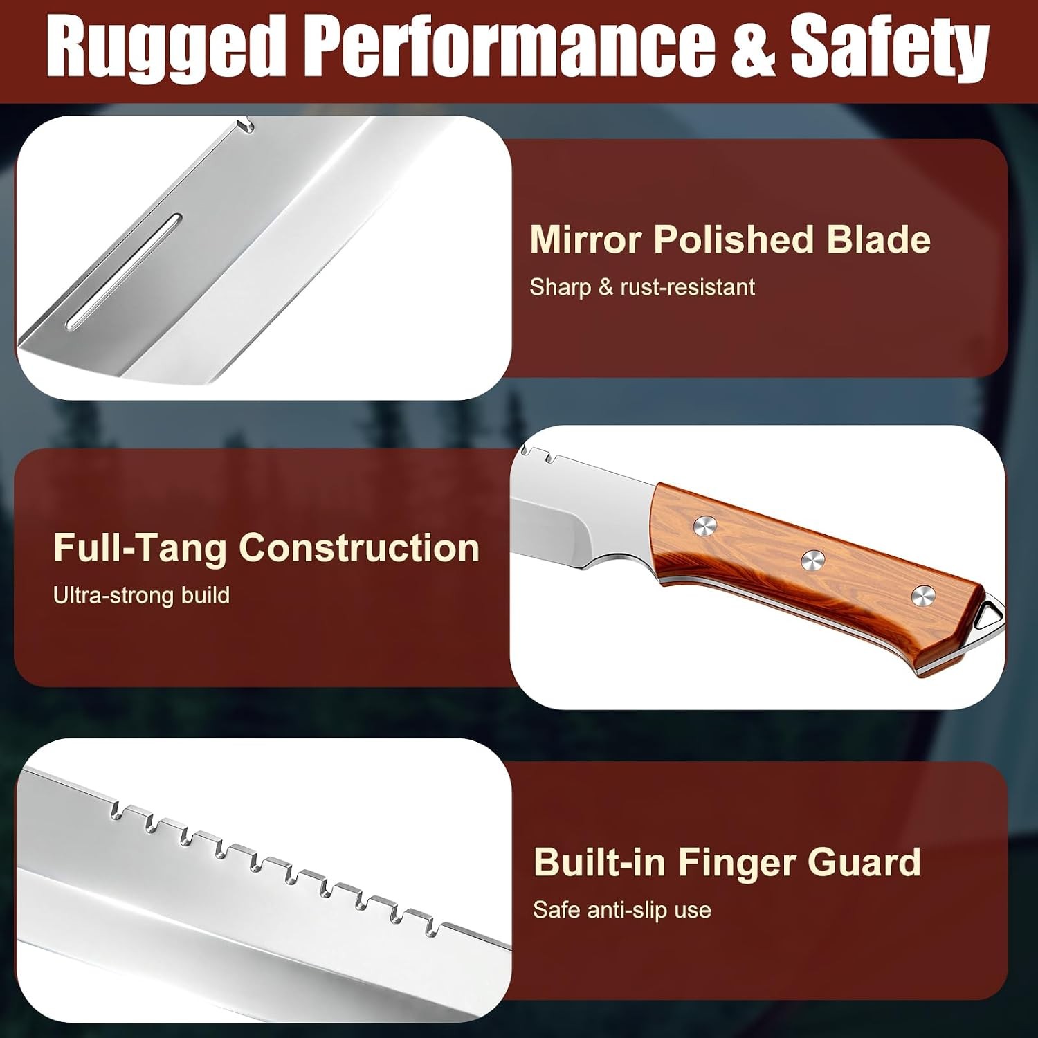 Full Tang Machete for Cutting Trees Heavy Duty Fixed Blade Knife with Sheath
