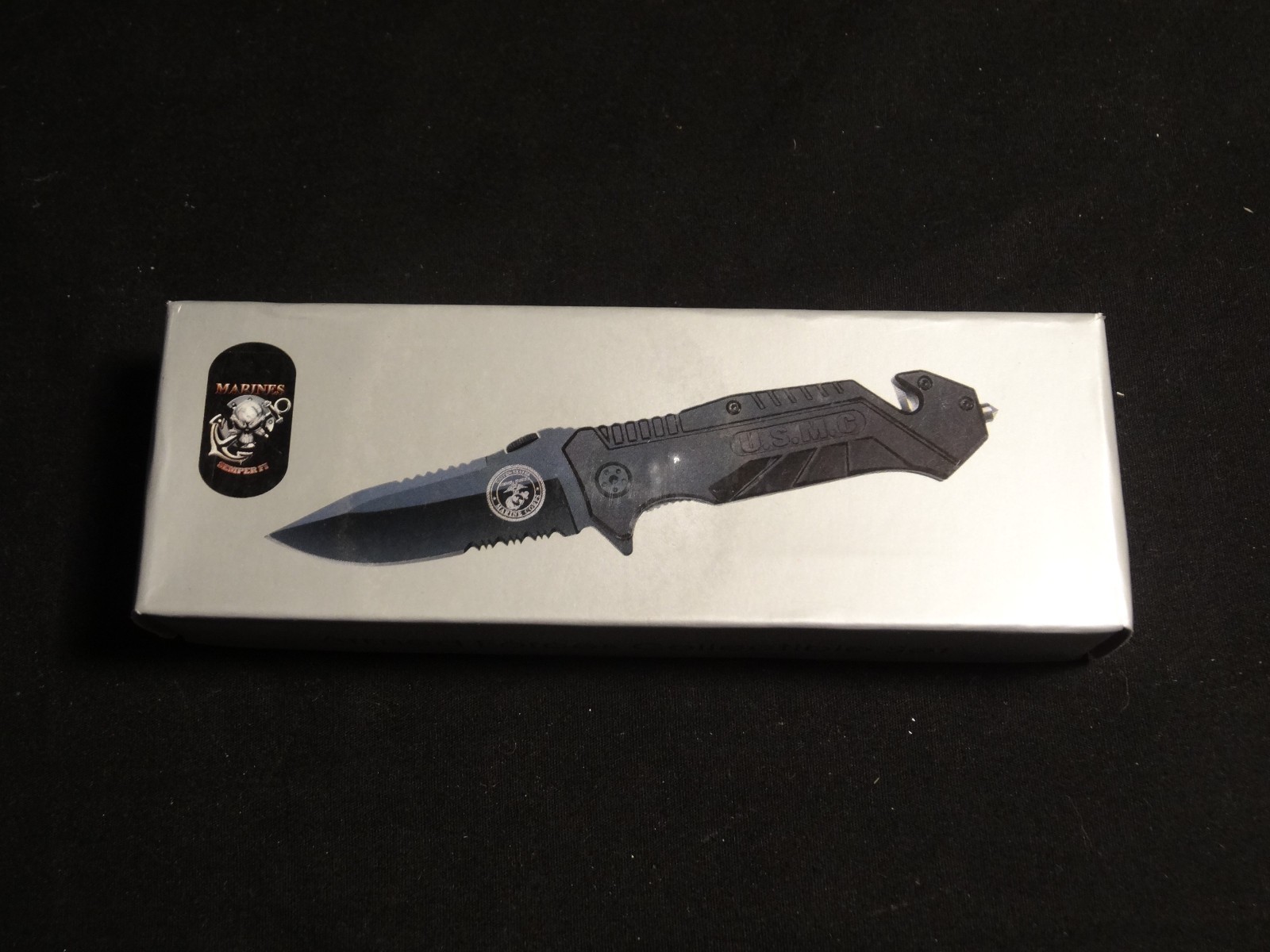 United States Marines YC-501M Tactical Folding Knife With Dog Tag