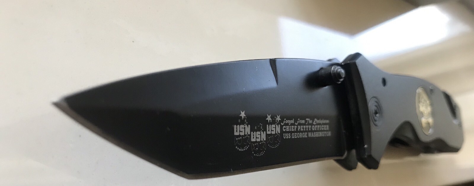 United States Military USN Black Blade Knife w/Belt Clip