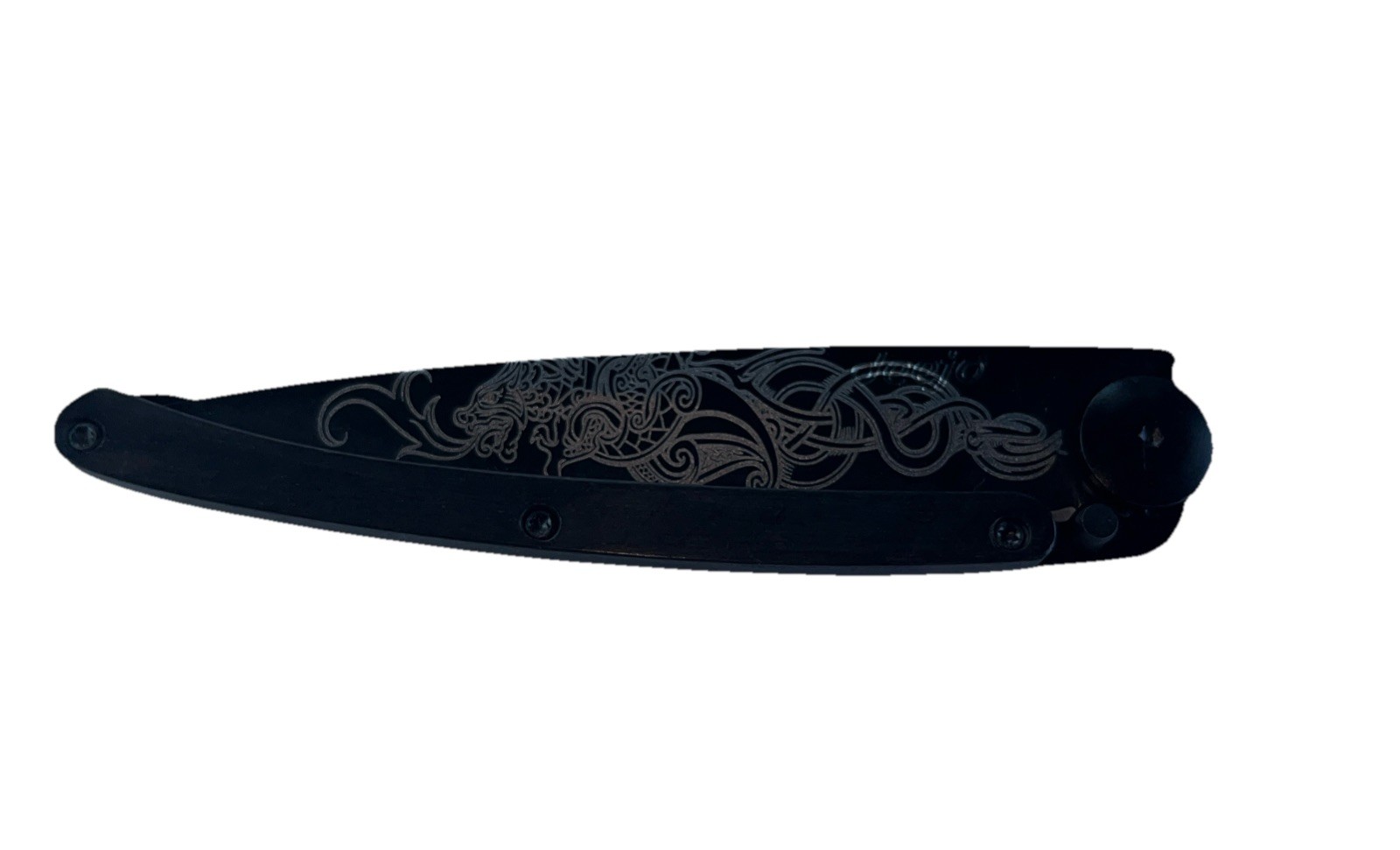 Deejo Knife Ebony Wood Dragon 37G Ultra Light Z40C13 StainlessSteel Open Box