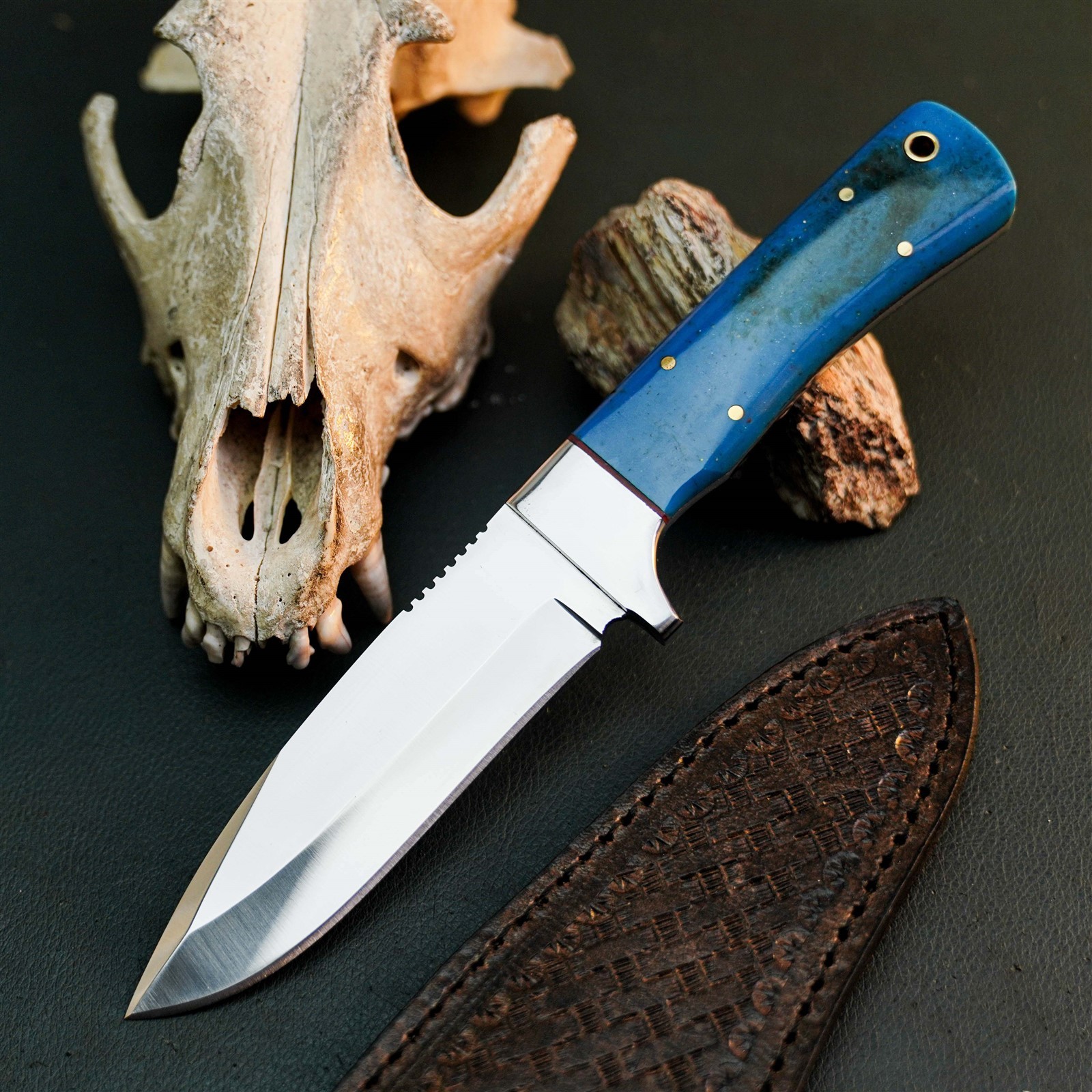 8.4″ Hunting EDC Stainless Knife Handmade Full Tang Resin Handle + Sheath