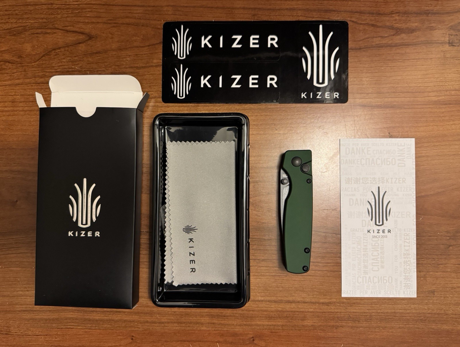 Kizer x Mojave Original Green Aluminum 154CM Black Steel Button Lock EDC Knife