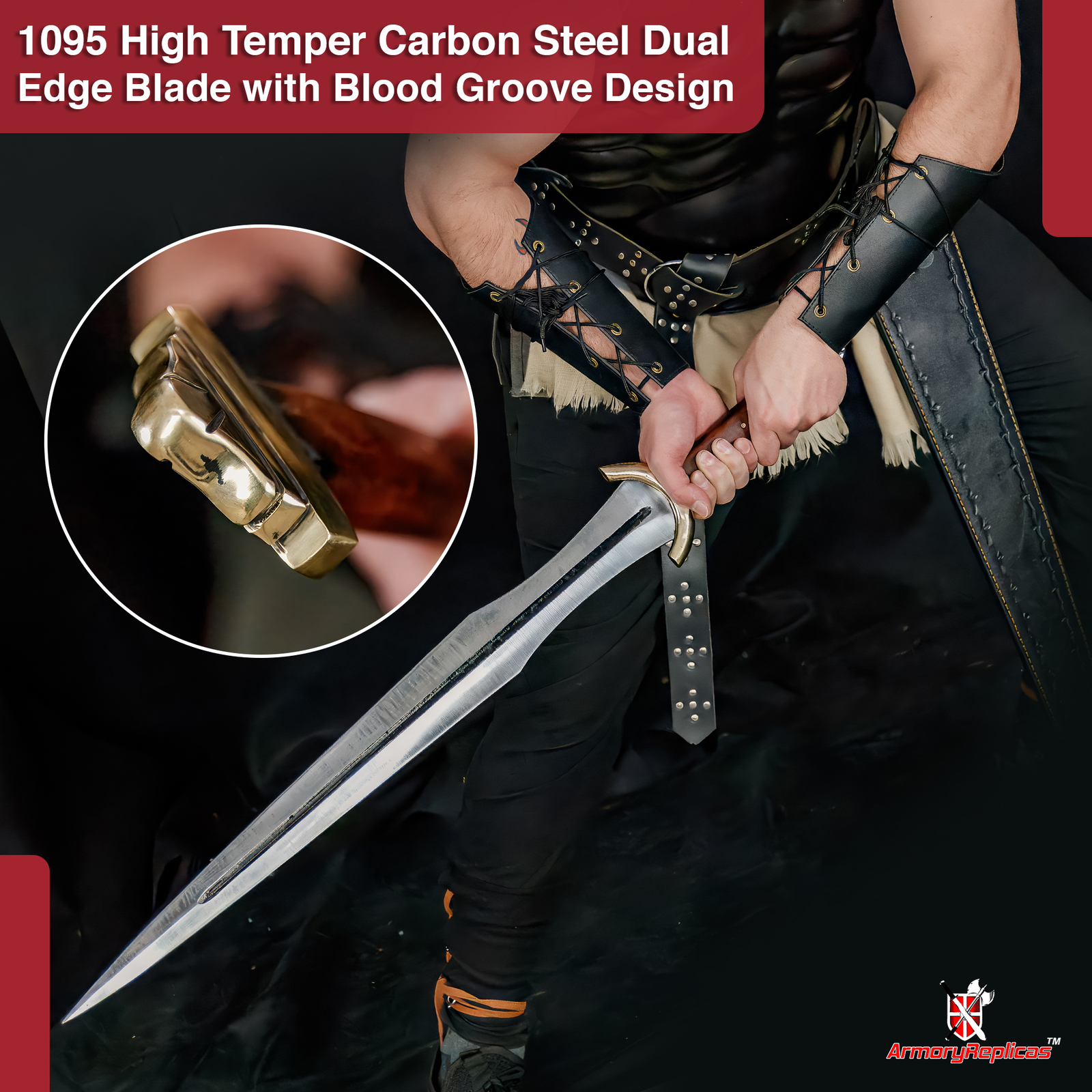 Hand Forged 1095 High Carbon Steel Sword FullTang Battle Ready w/ Leather Sheath