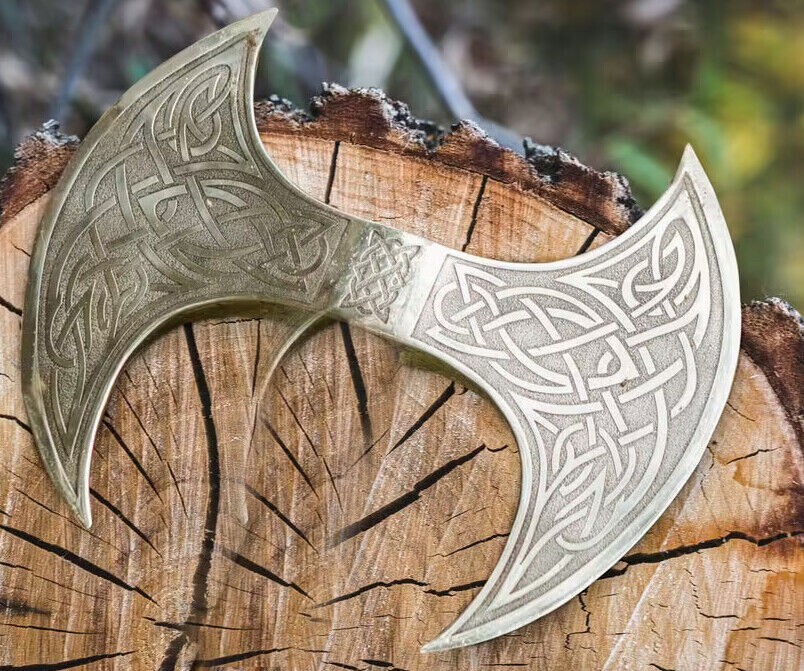 Double Head Hand forged High carbon steel handmade Viking Axe With leather Shet