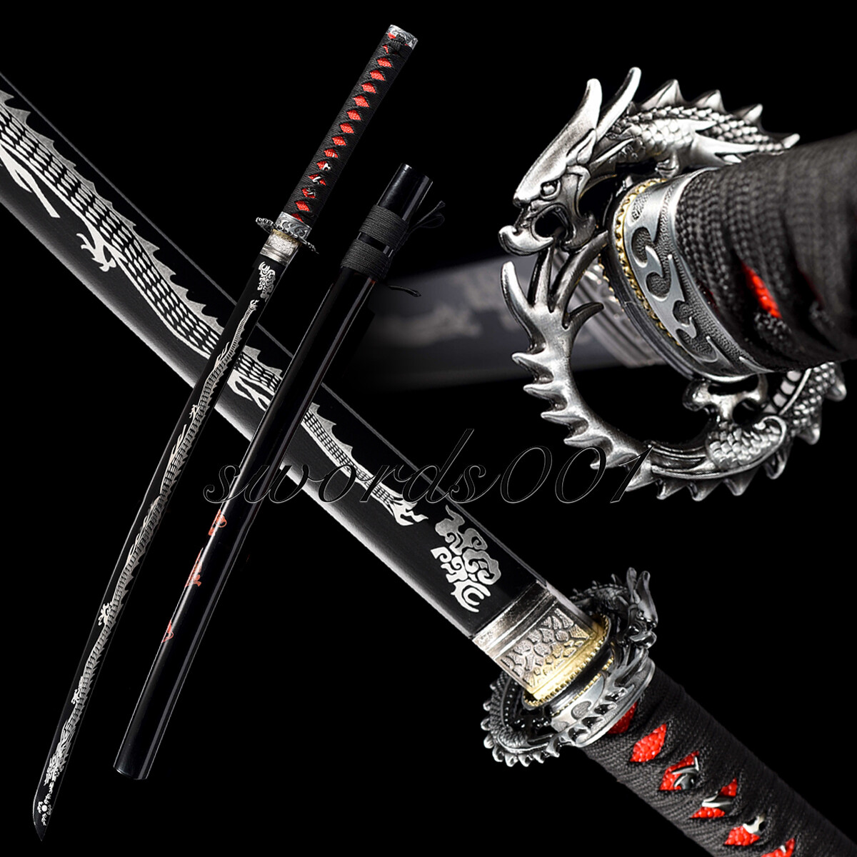 Handmade Black Blade Japanese Samurai Katana Sword 1095 High Carbon Steel Sharp