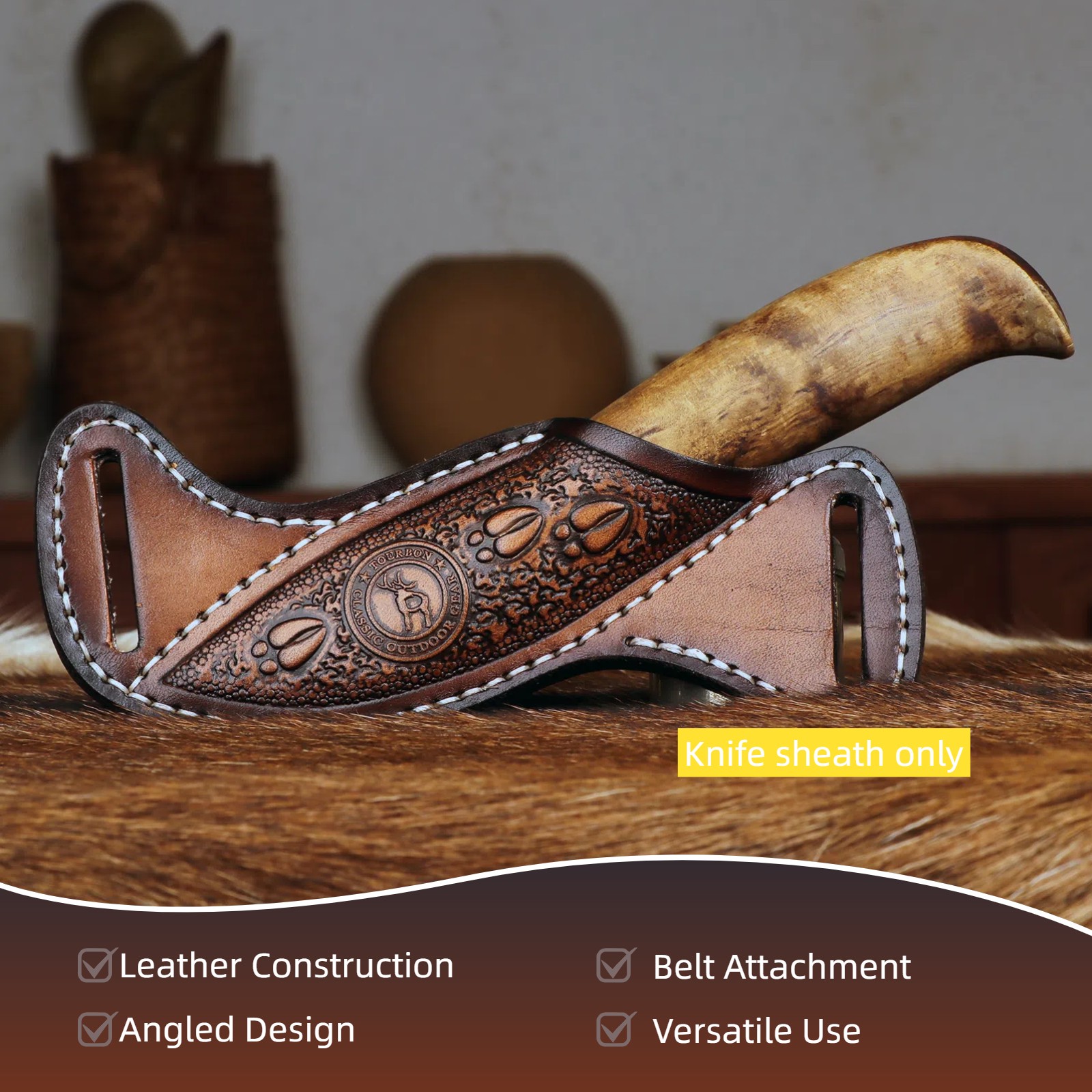 TOURBON Leather Fixed Blade Knife Sheath Slanted Pancake Belt Holster Hunting US