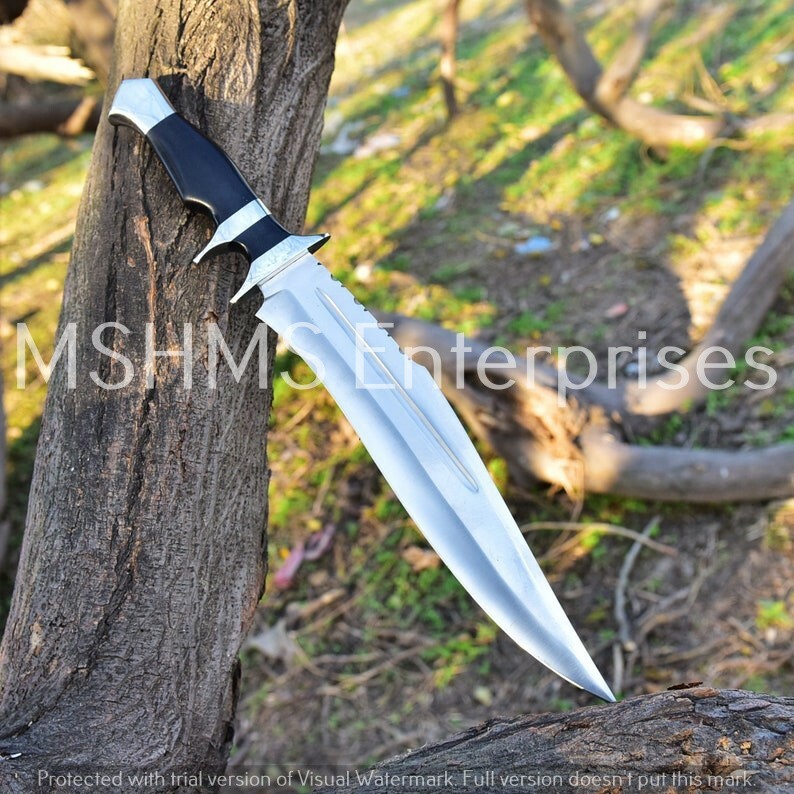 18 INCH HANDMADE D2 STEEL HUNTING HIGH POLISH BOWIE KNIFE W/SHEATH HORN HANDLE