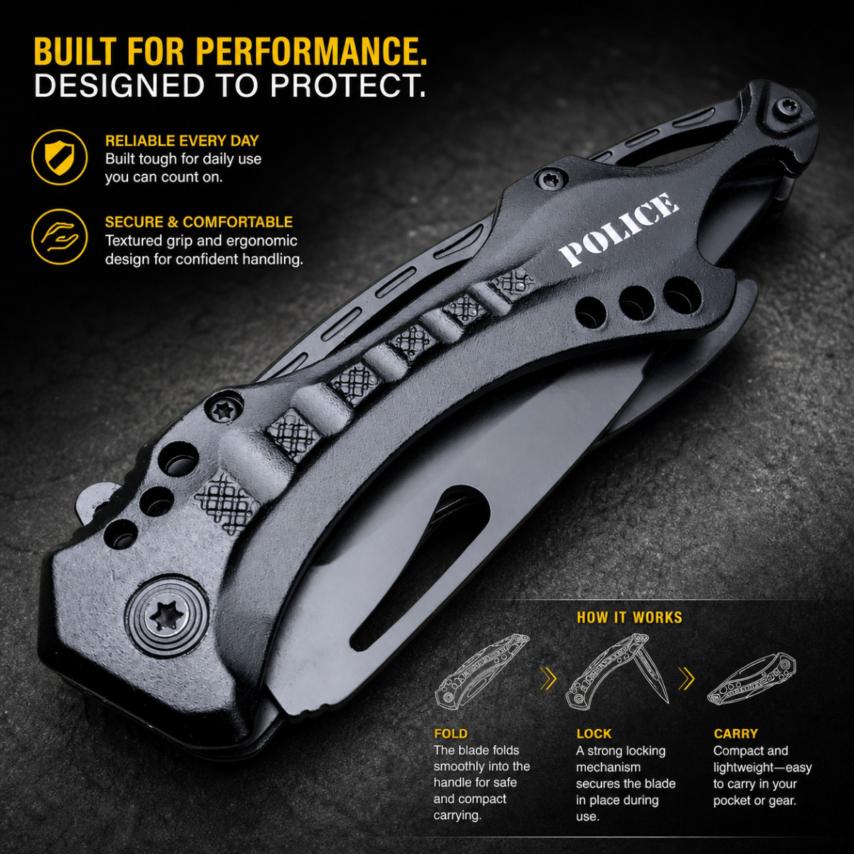 Spring Assisted Folding Knife Tac-Force Black EDC Pocket Clip Liner Lock
