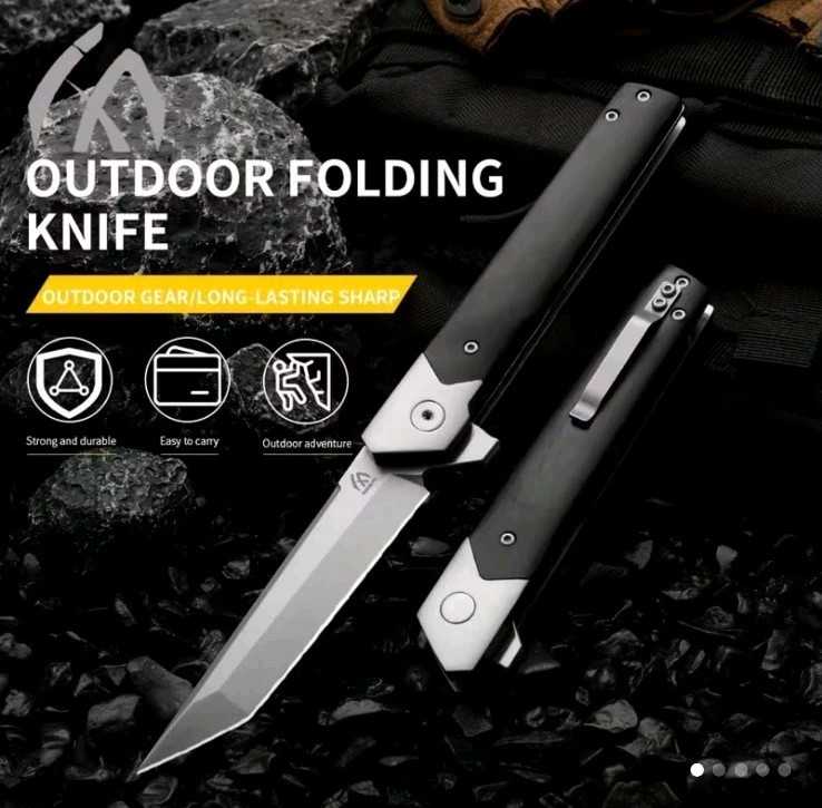 Huang Fu 8.1″ Tanto Folder Knife 14C28N Blade, G10 Handle With Steel Pivot Guard