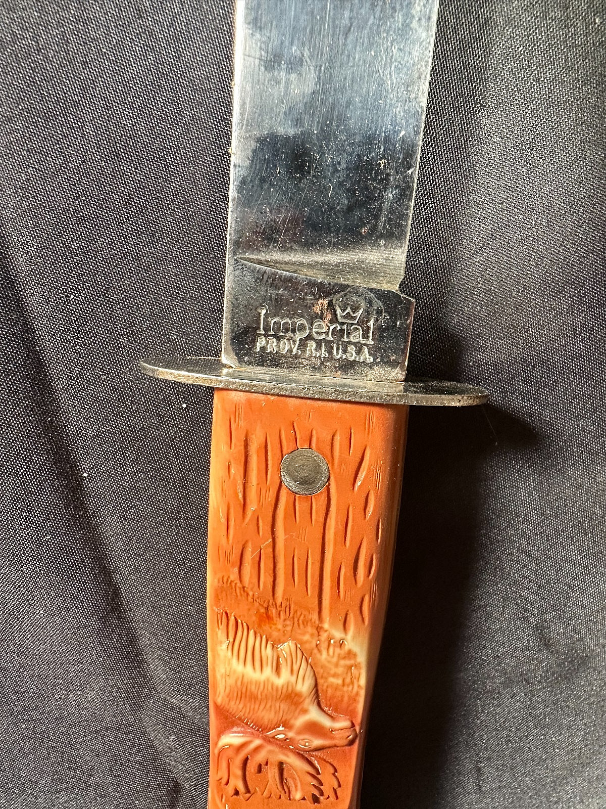 Vintage Imperial USA Twin Knife Set Moose Fixed Blade & 857DE Scout Pocket Knife