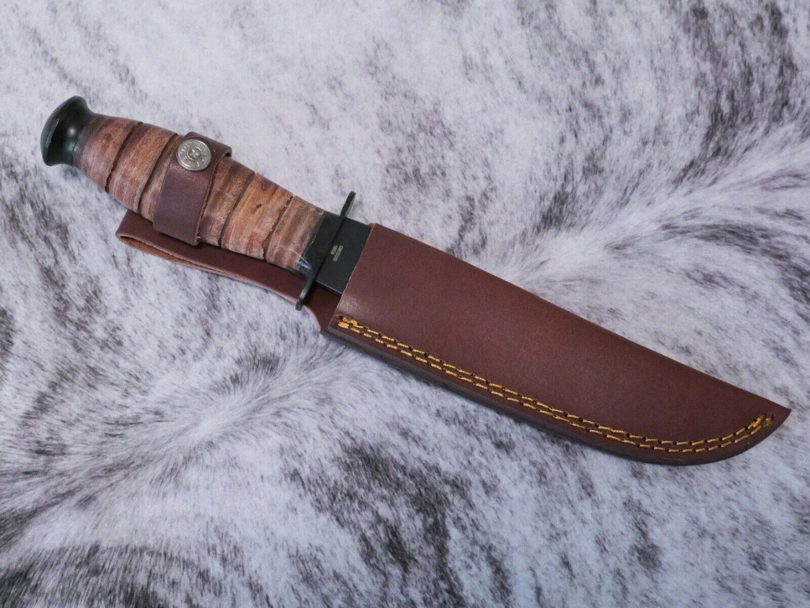 12″ Kbar Style Survival Combat Knife Military Marines Black Blade Leather Handle