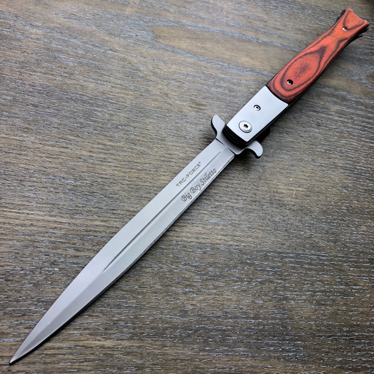 TAC FORCE 13″ Extra Large HARDWOOD Spring Assisted Open STILETTO Pocket Knife