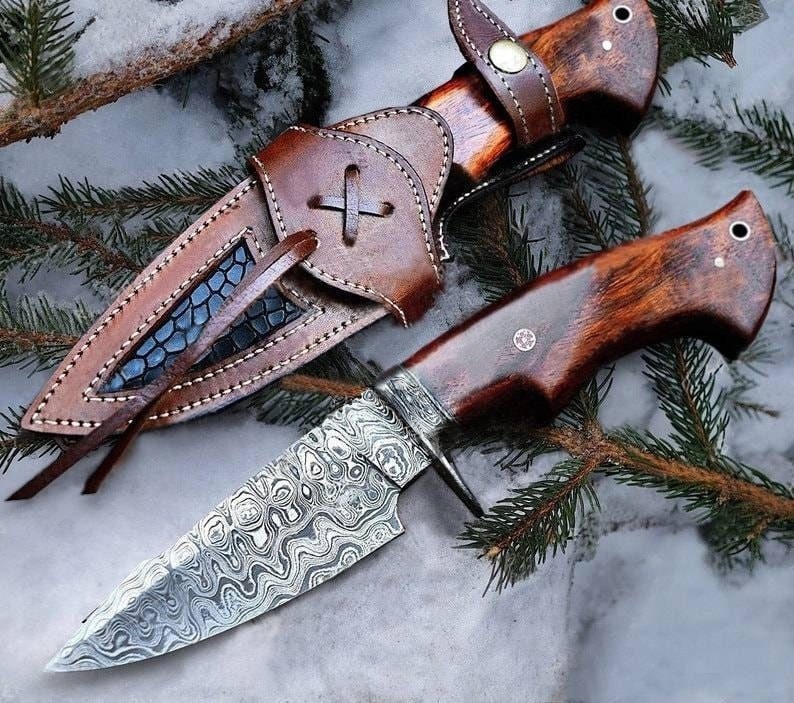 10” Damascus Steel Hunting Skinner Knife – Custom Fixed Blade – Gift for Men