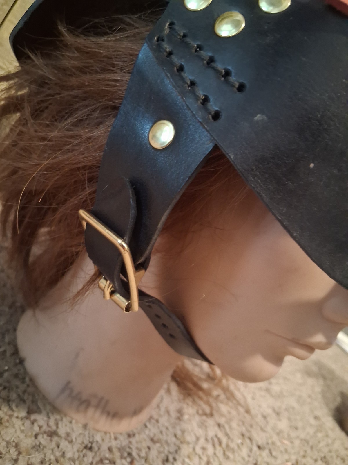 Black Leather Viking Helmet With Horns