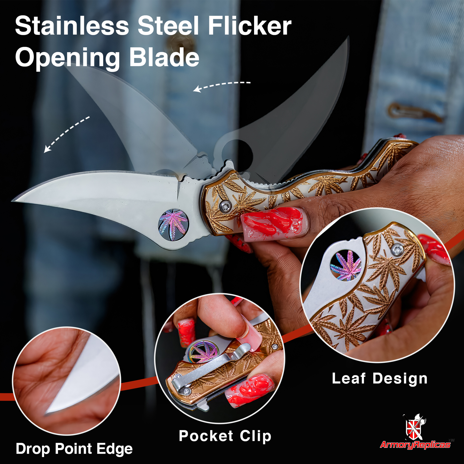 New Assisted Opening pocket knife Hunting survival Stainless Steel blade