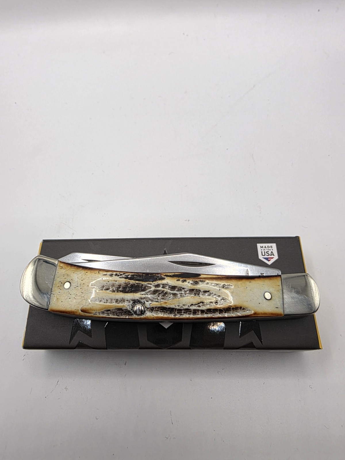 Bear & Son Trapper, India Stag Bone, CS, 4.13 Closed, USA Made