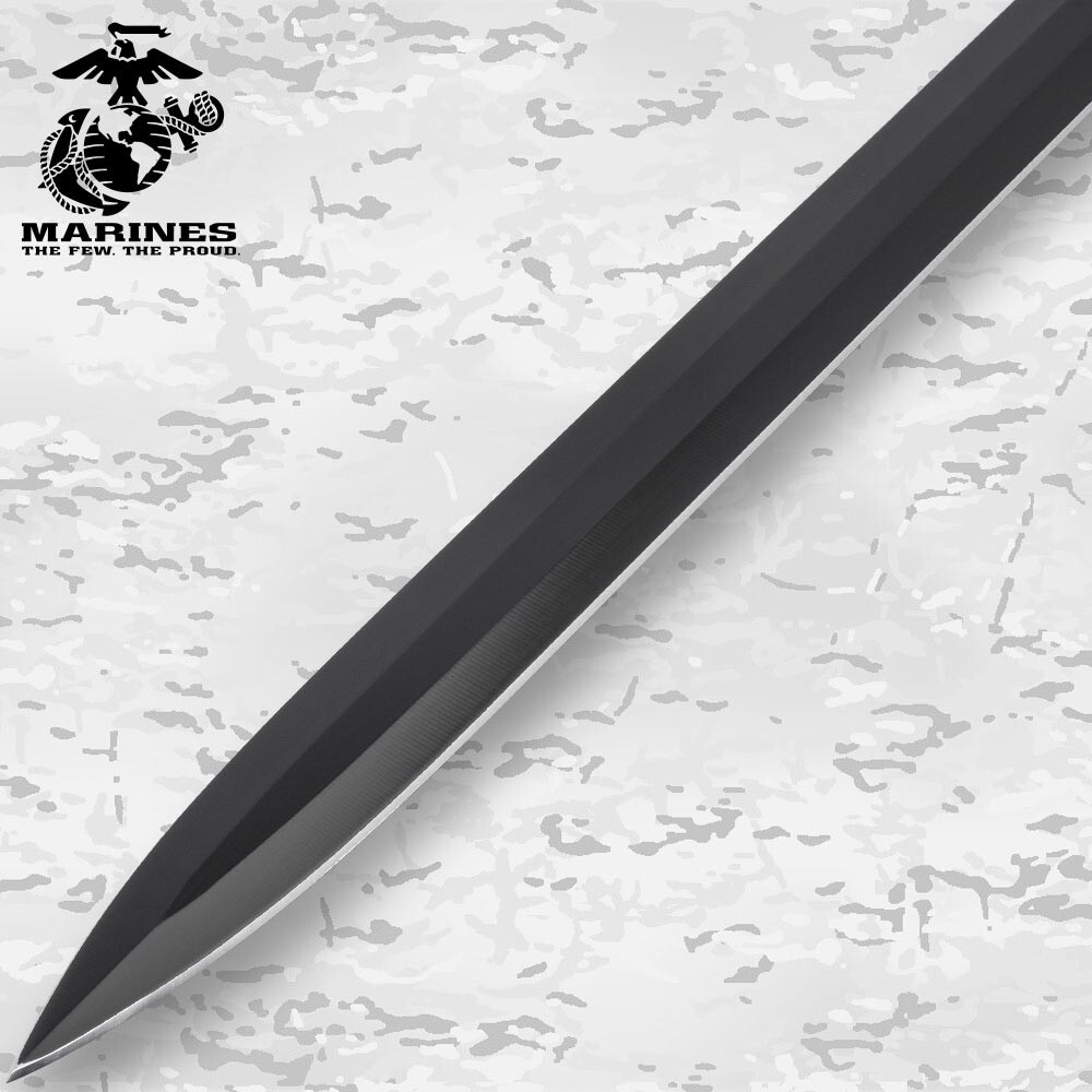 USMC Blackout Combat Double-Edged Sword with Nylon Sheath, Officially Licensed