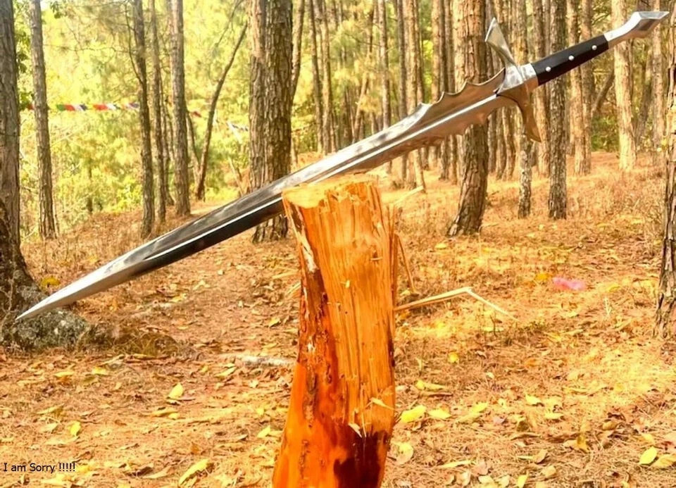 36″ Straight Long Viking Sword | Handmade Carbon Steel Blade | Hunting | Camping