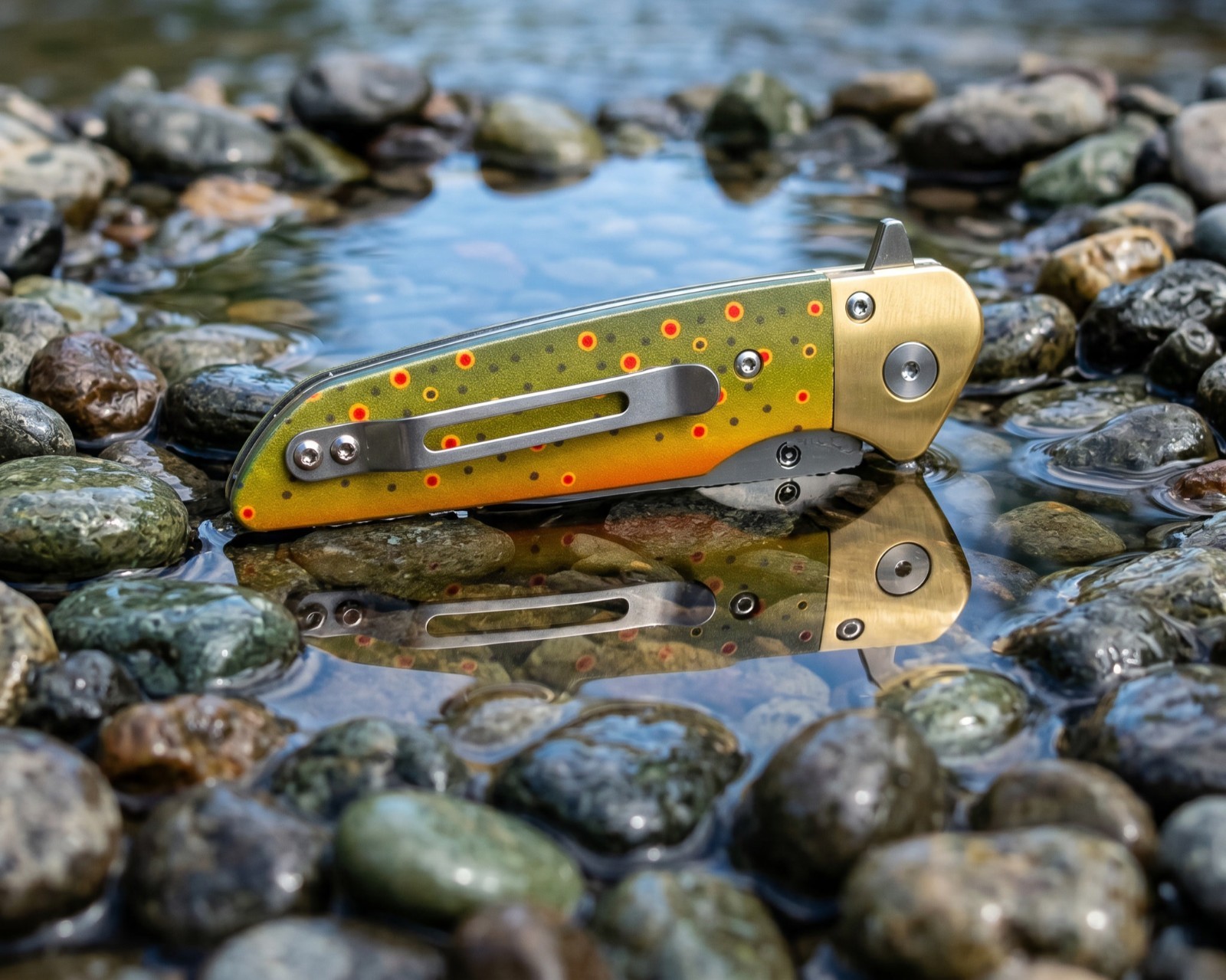 Graywolf RiverBorn Brown Trout Knife • D2 Steel • Brass Bolster • Custom Artwork