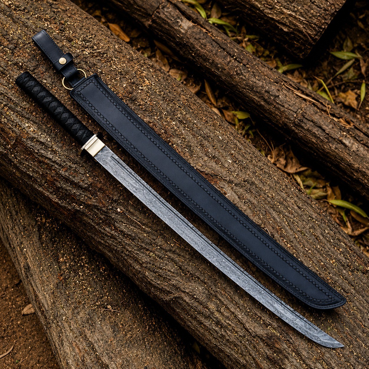 HANDMADE JAPANESE SAMURAI KATANA SWORD DAMASCUS FOLDED STEEL SHARP FULL TANG