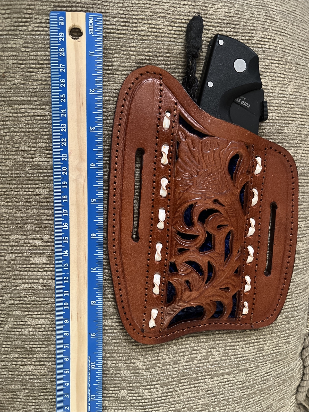 Leather knife sheath/Holds 6in Folding Knife Included Also HoldsGlock Mag/pliers