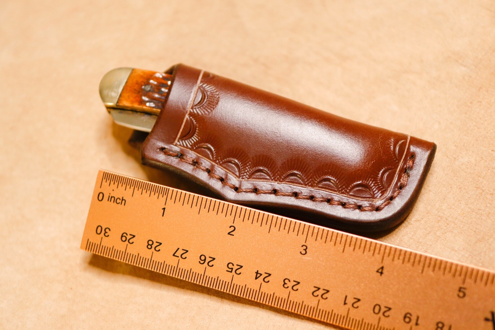Custom Leather Sheath for 4″ Trapper