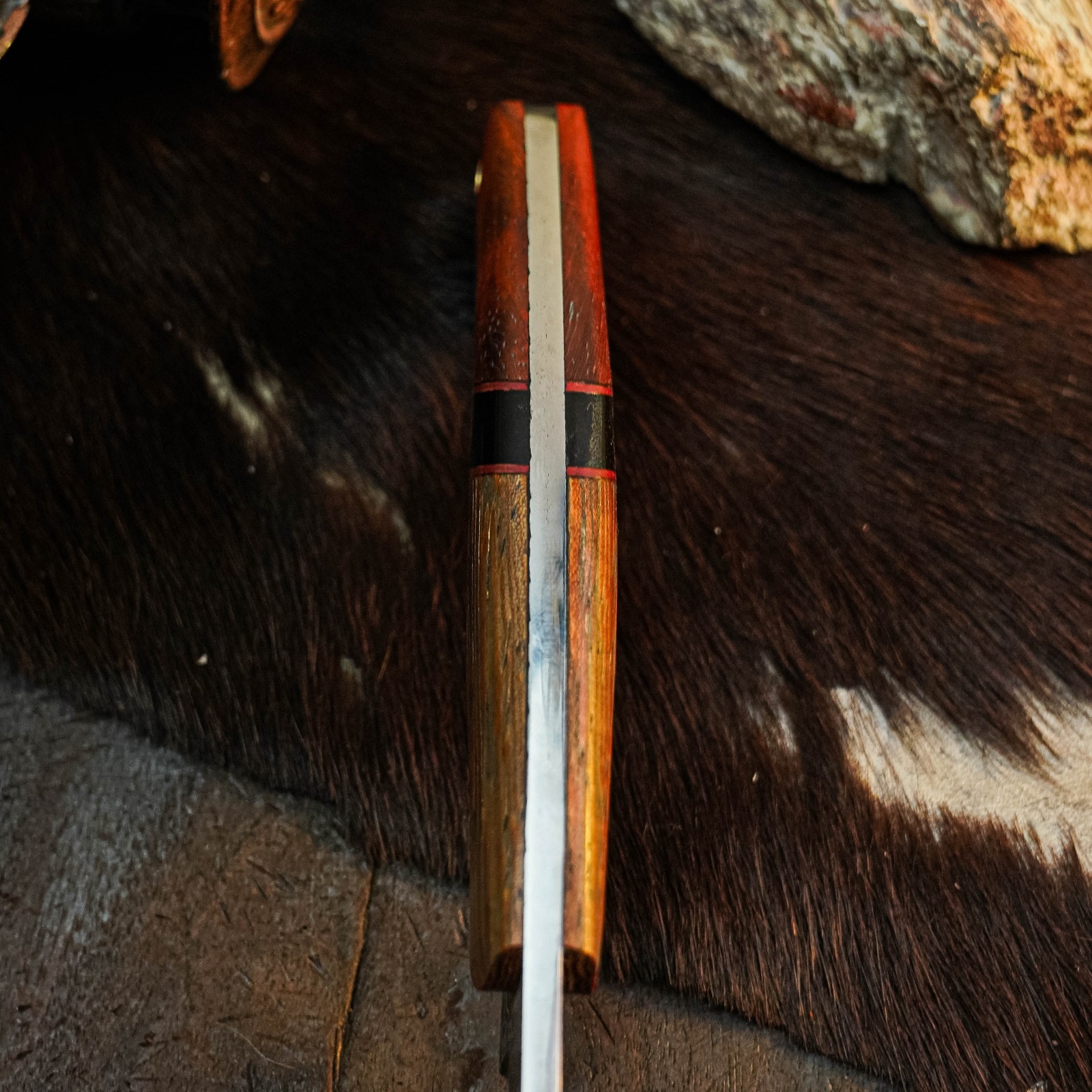 7.7″ Drop Point Skinner Knife Damascus Steel Hunting Full Tang Hybrid Handle