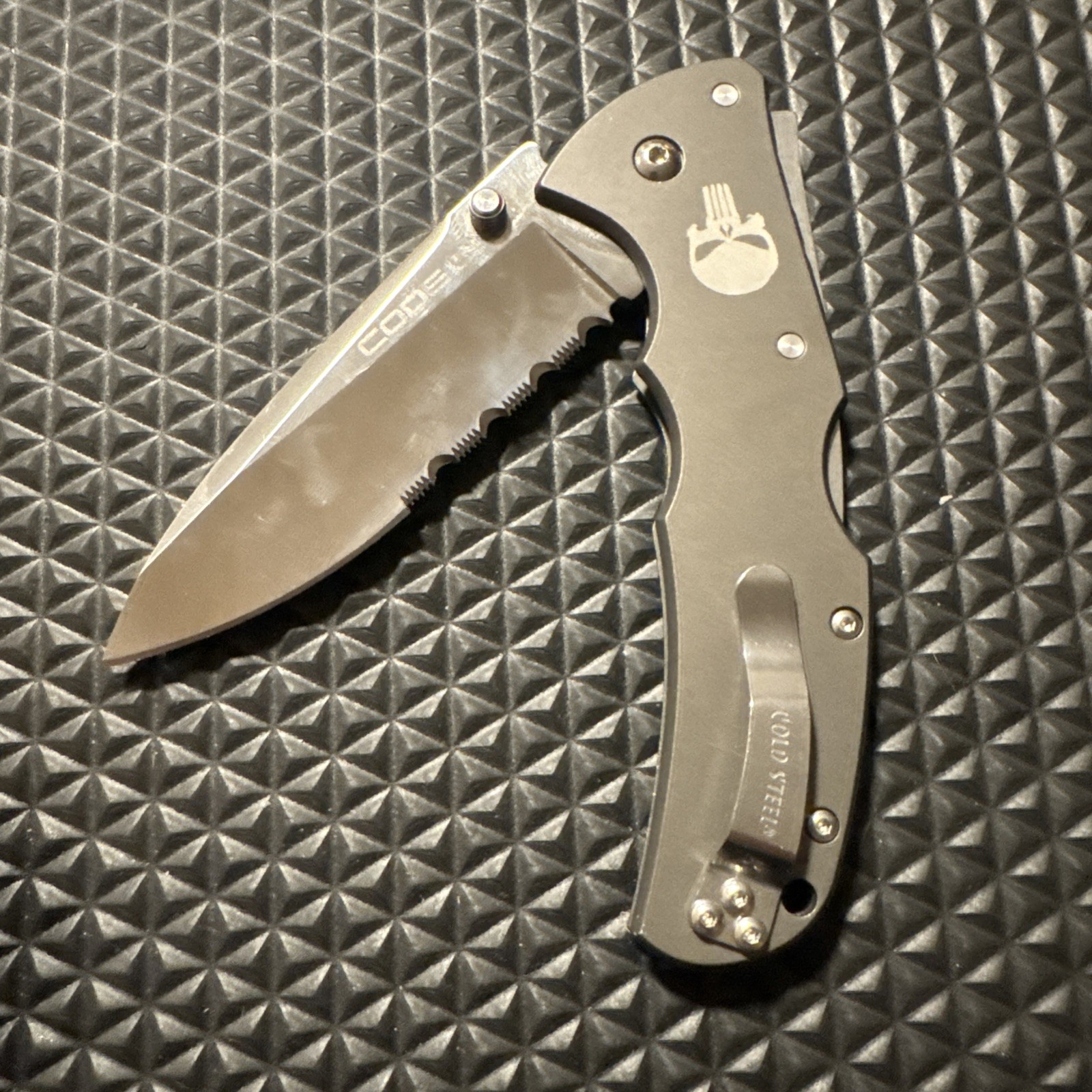 Cold Steel Code 4 Combo Edge Custom Punisher Engraved Knife CPM-S35VN Triad Lock