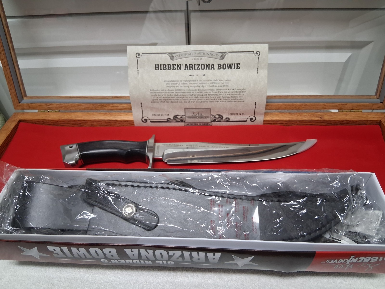 GIL HIBBEN’s ARIZONA BOWIE KNIFE with SHEATH &BOX 15 1/2″long! NEW Condition!!