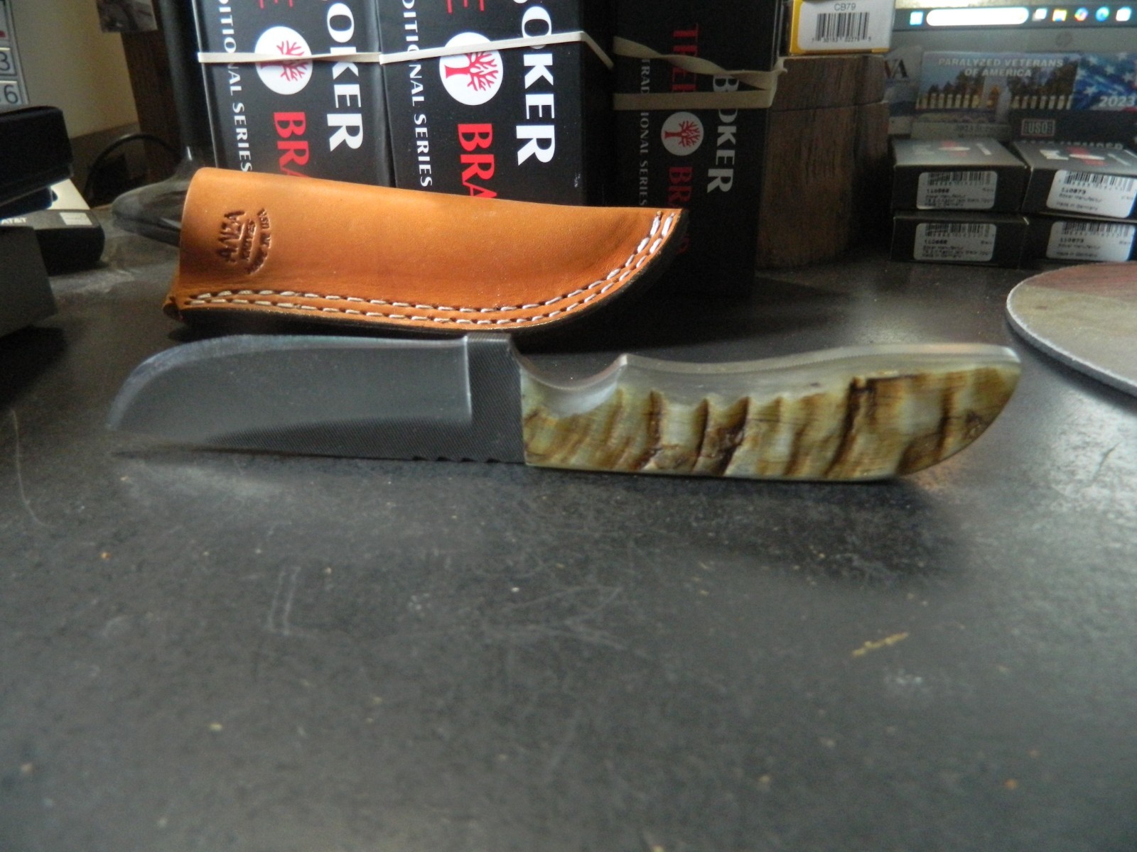 ANZA KNIVES 7.75″-8″ O.A. GENUINE SHEEPS HORN HANDLE BLADE FILE STEEL LEA. SH.
