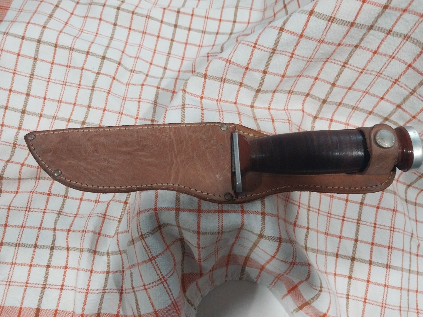 VTG IMPERIAL Providence USA Fixed Blade Knife Stacked Leather Handle B4