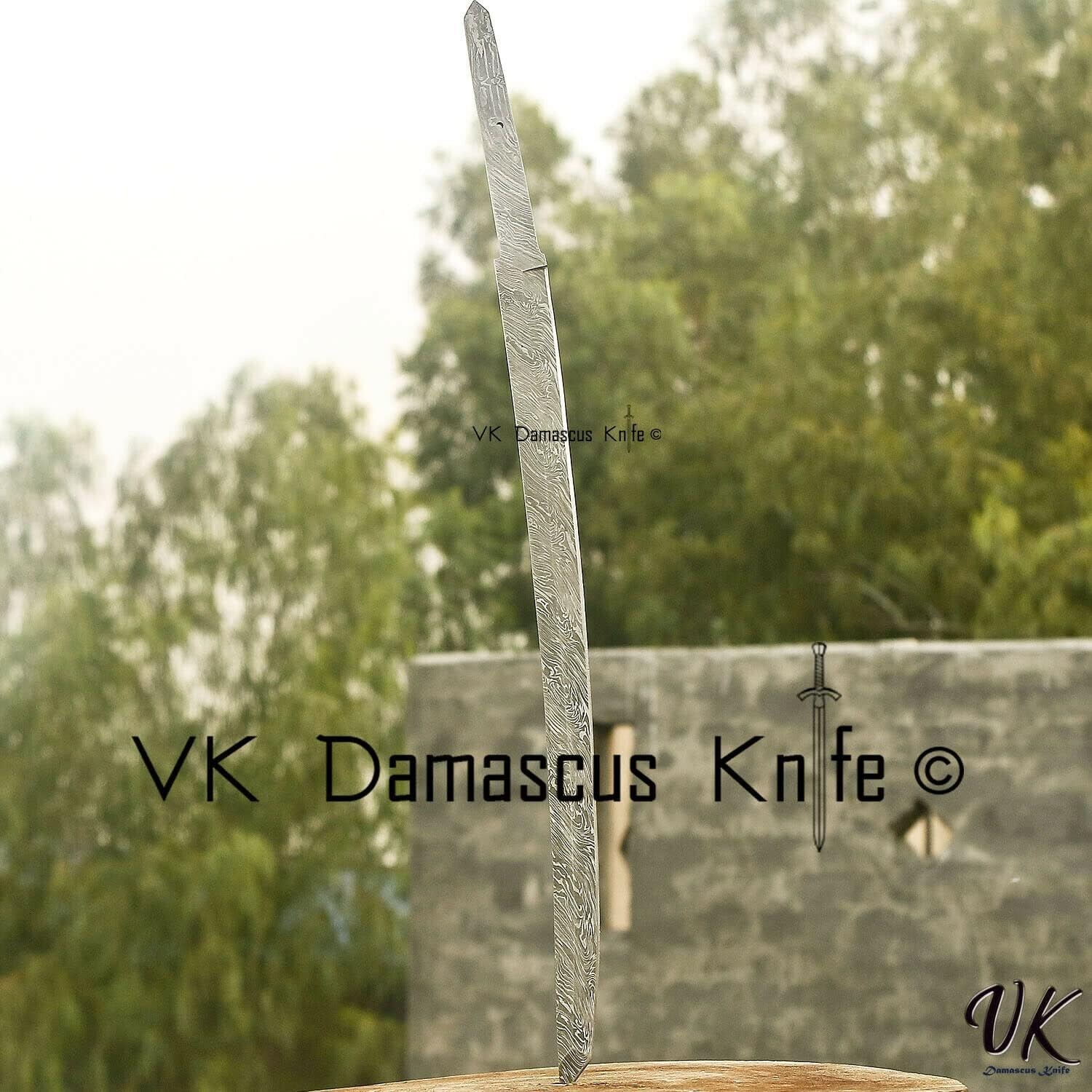 DAMASCUS HANDMADE JAPANESE SAMURAI KATANA SWORD FULL TANG BLANK BLADE 23″