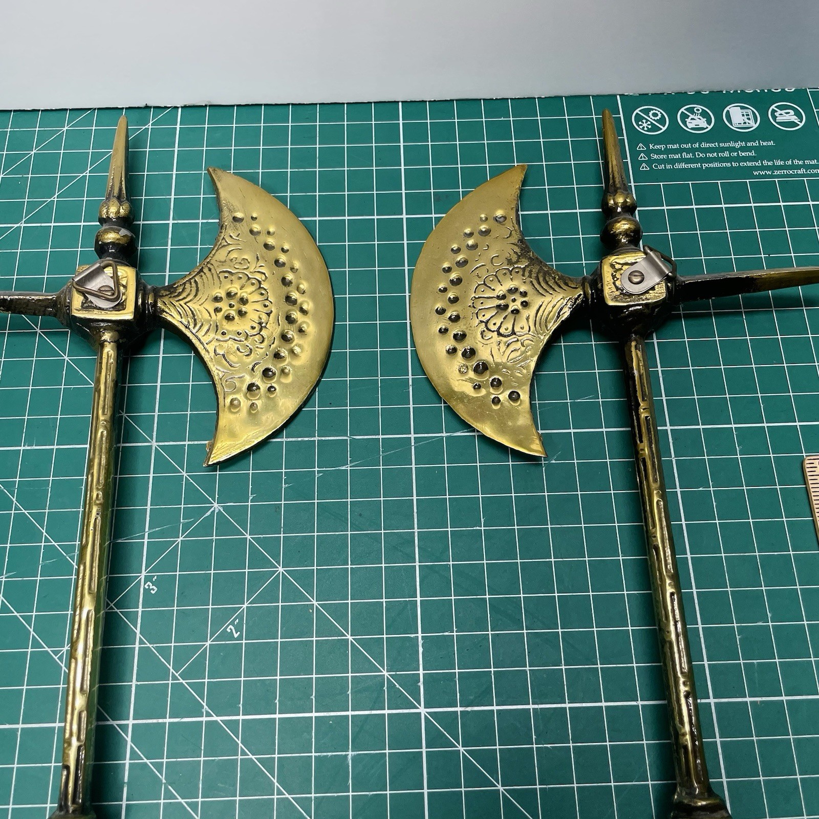Vintage Metal Decorative Axes Pair Wall Mount Made In Japan Medieval Decor