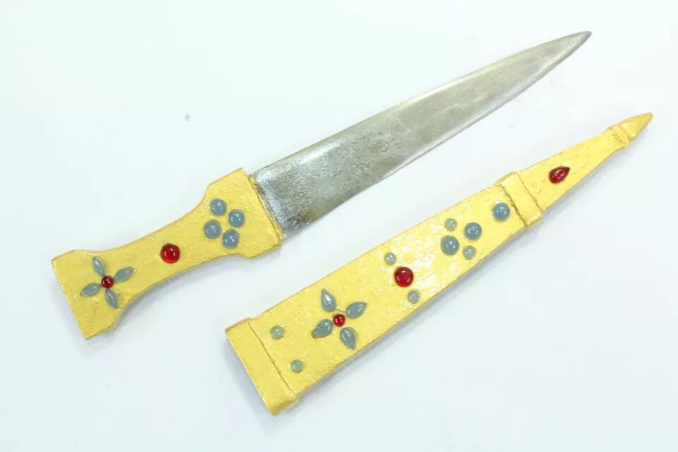 Dagger Knife Damascus Steel Blade Zircon Stone Natural Color Hand Painted G221