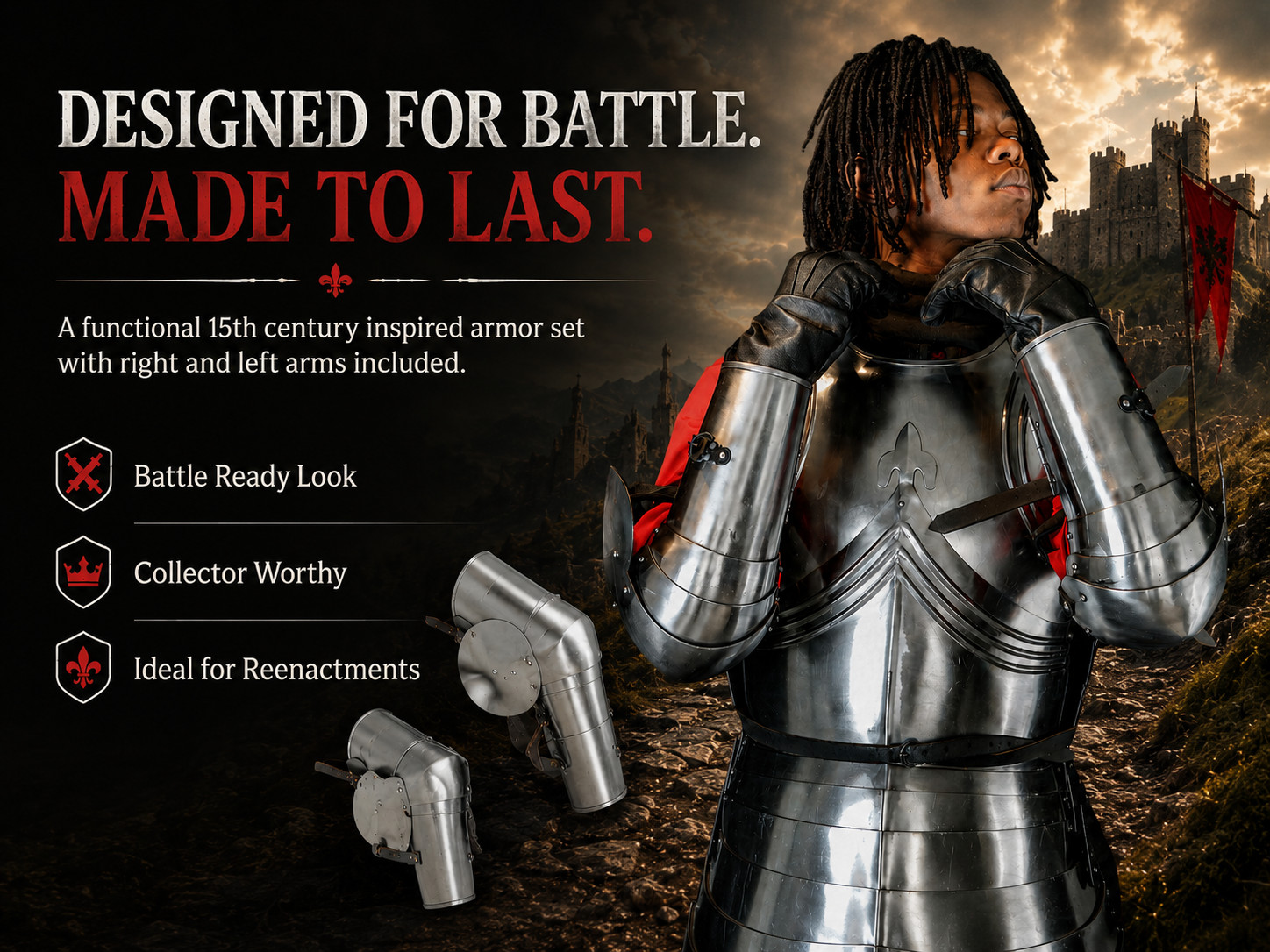 Medieval 15th Century Italian Arm Armor Set 16 Gauge Steel Combat Reenactment