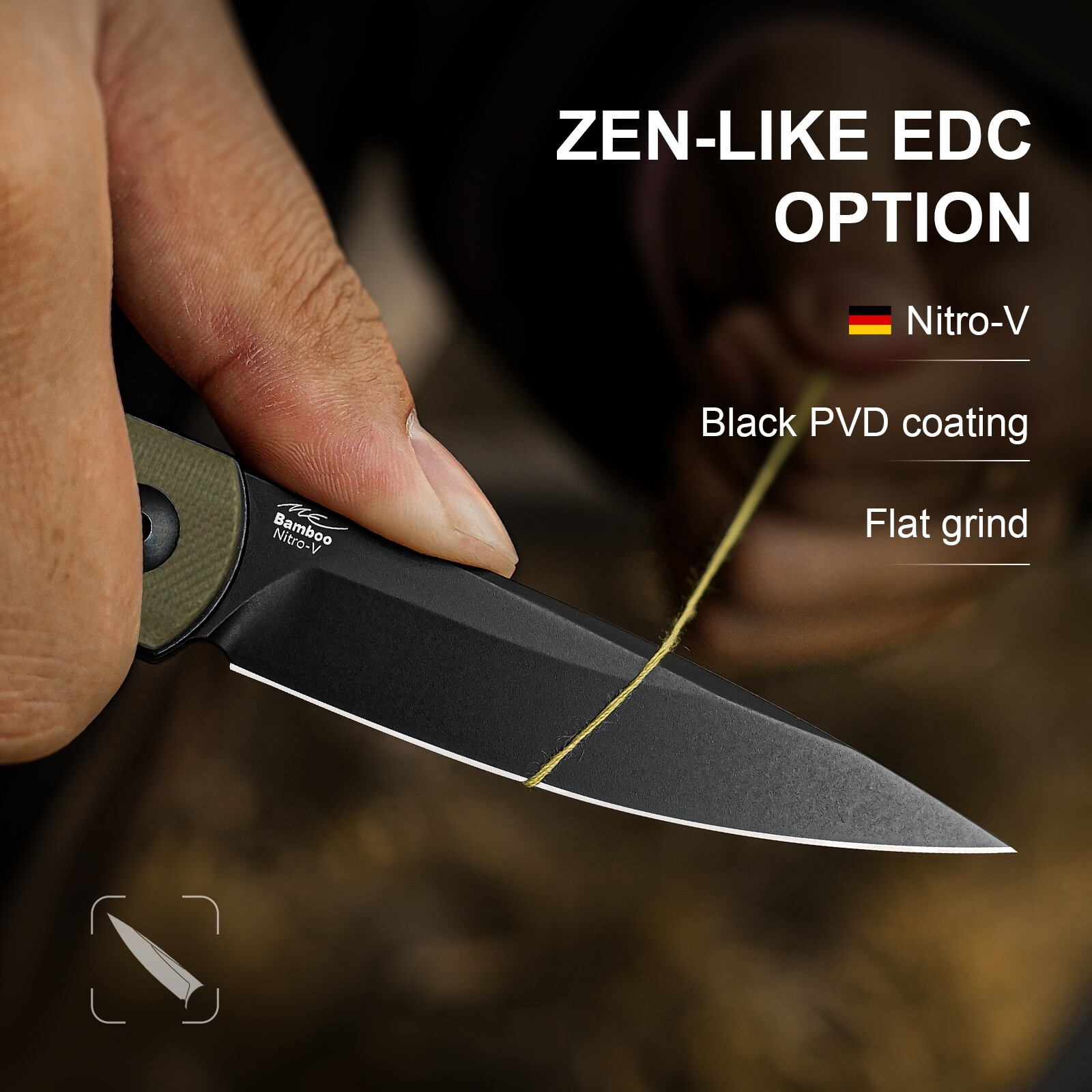 Kizer Bamboo Drop Point Folding Knife Nitro-V Steel Blade G10 Handle V3722A2