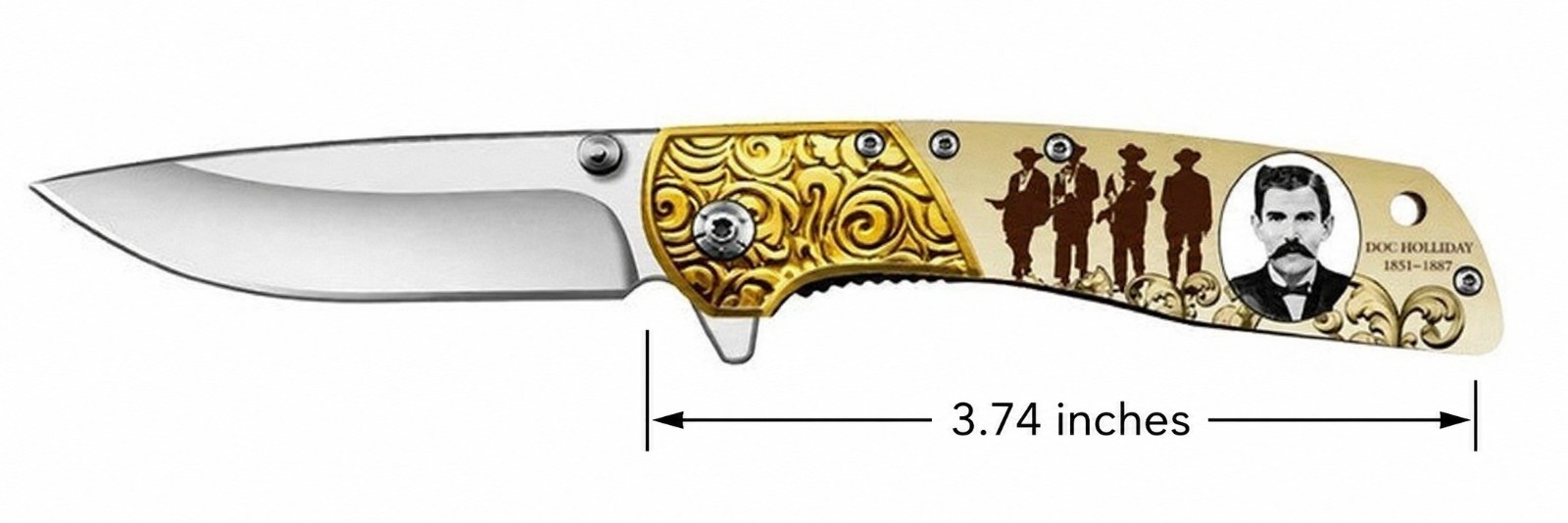 Doc Holliday Collector Folding Pocket Knife | 5″ Open | Gold Engraved Gift Set