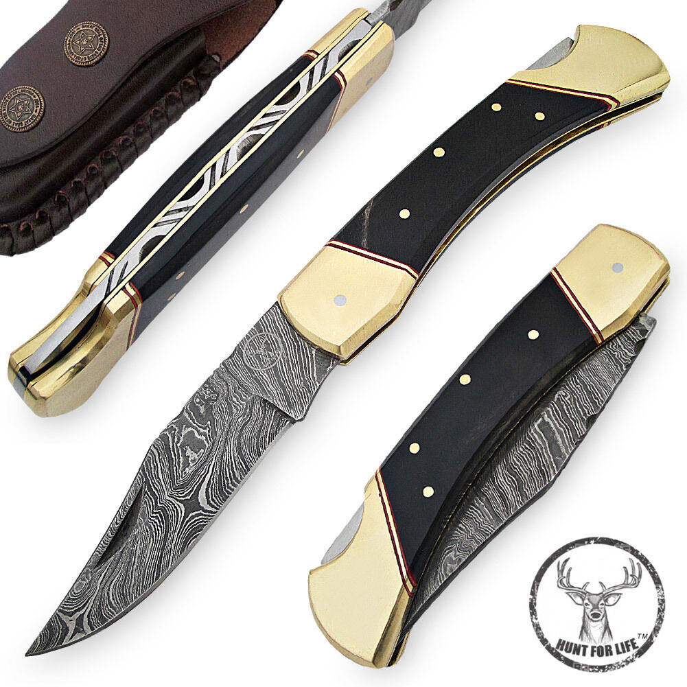 Lockback Folding Knife 9″ Steel Blade Black Pocket Knife for Hunting, Camping