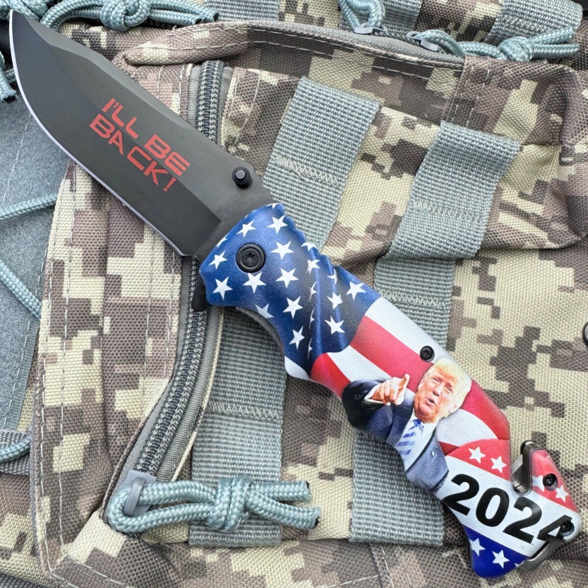 8.5″ Trump I’ll Be Back 2024 MAGA Spring Assisted Open Folding Pocket Knife NEW