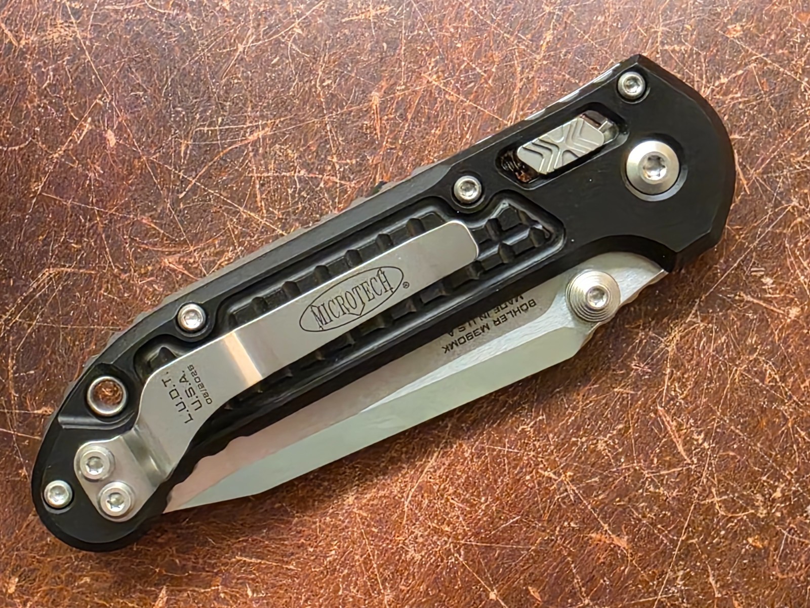 Microtech RAM-LOK Manual Large Underwater Demo Team Black Frag M390MK Blade