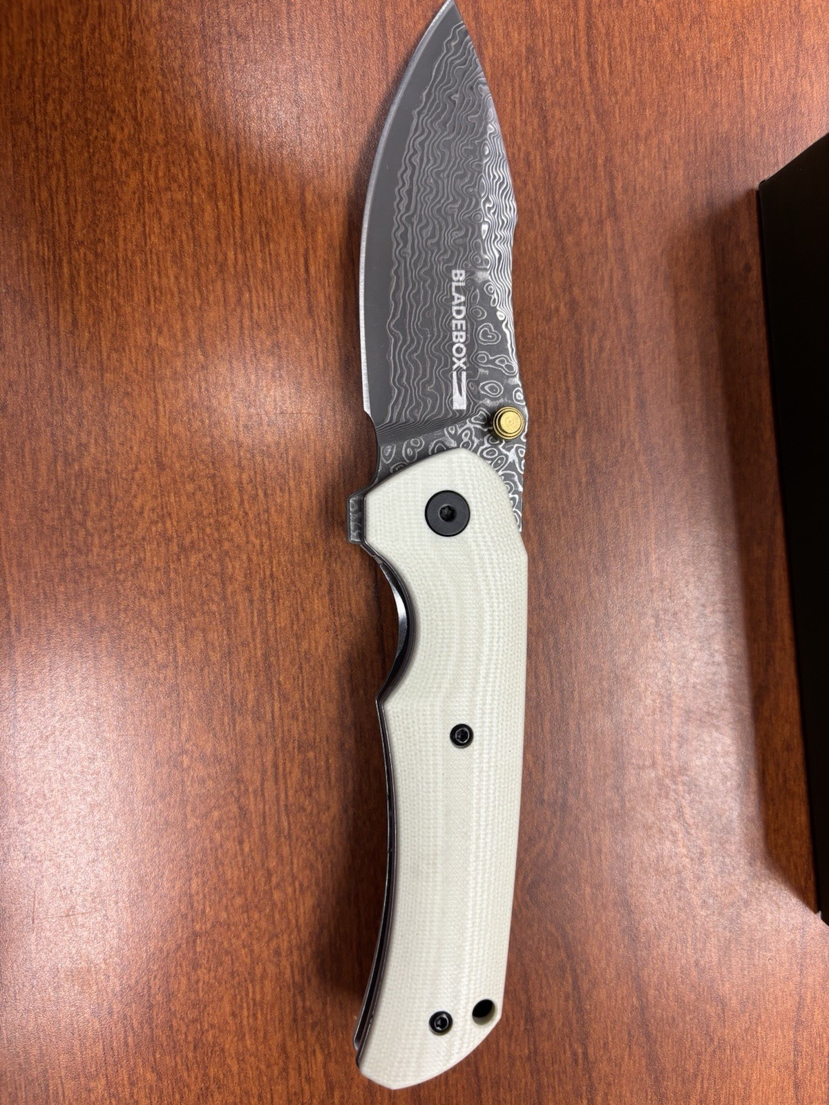 Blade Box Monarch Damascus Drop Point Plain Edge Manual Liner Clip