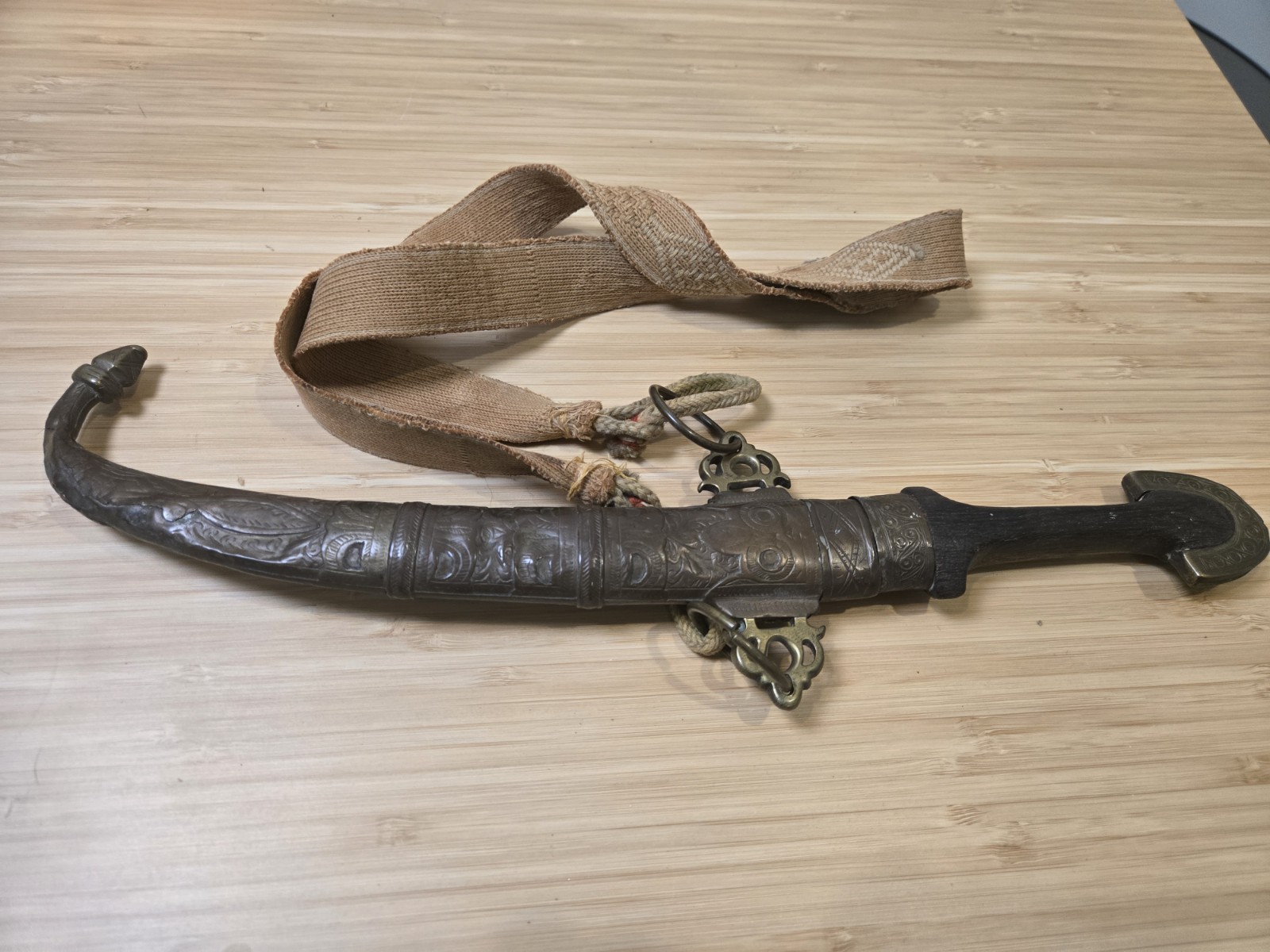 Antique Wood and Brass Dagger Knife Khanjar Islamic Middle Eastern 19th Century