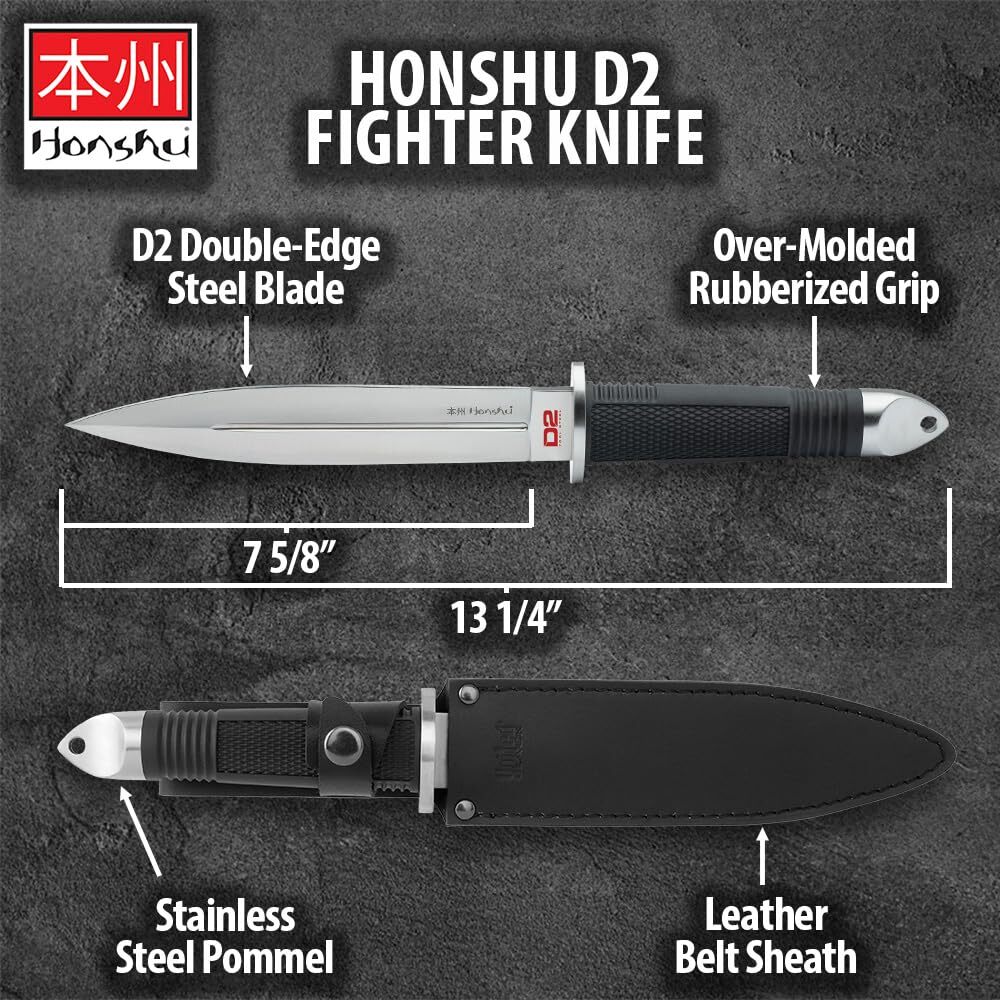 Honshu D2 Fighter Fixed Blade Knife | D2 Tool Steel Blade | Full Tang