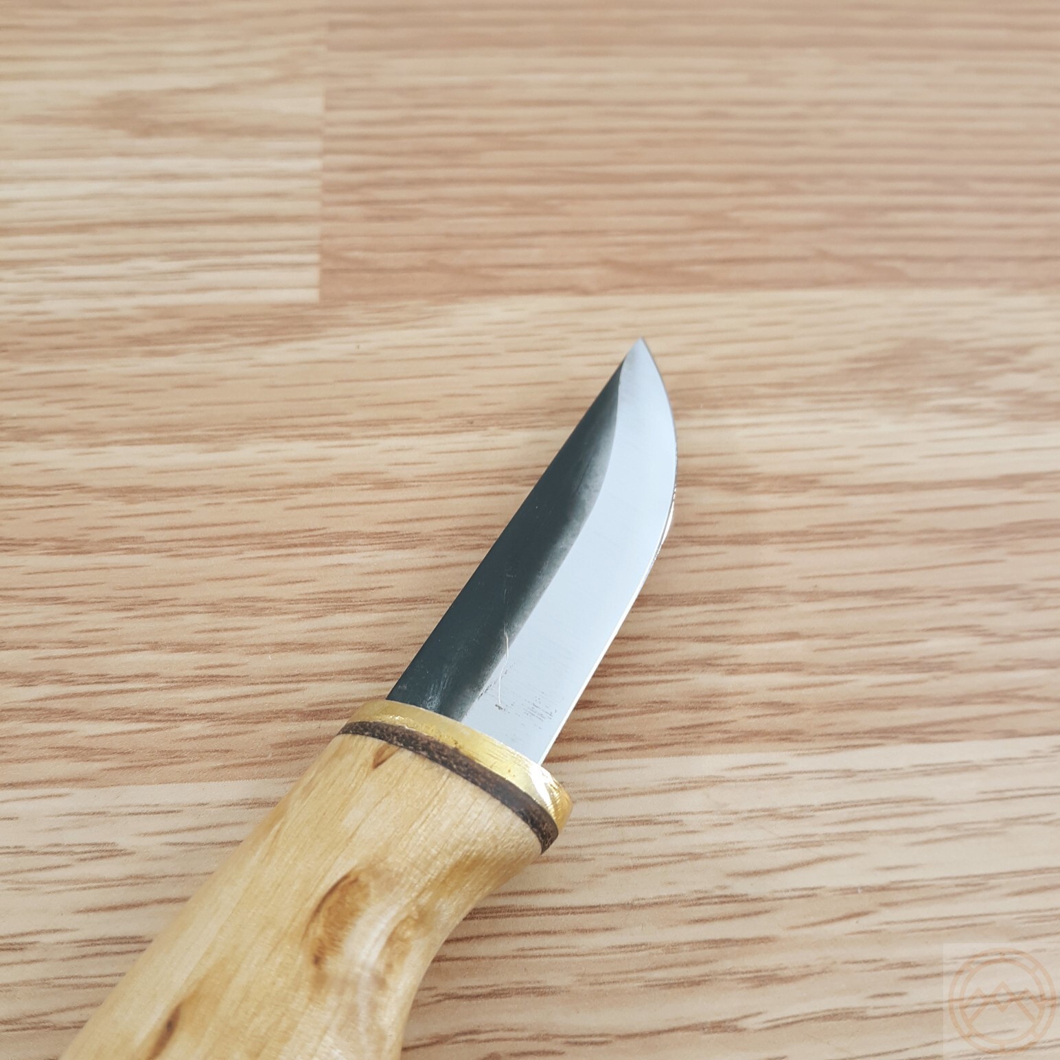 Wood Jewel Set Fixed Knife Carbon Steel Blade Curly Birch Handle w/Brown Sheath