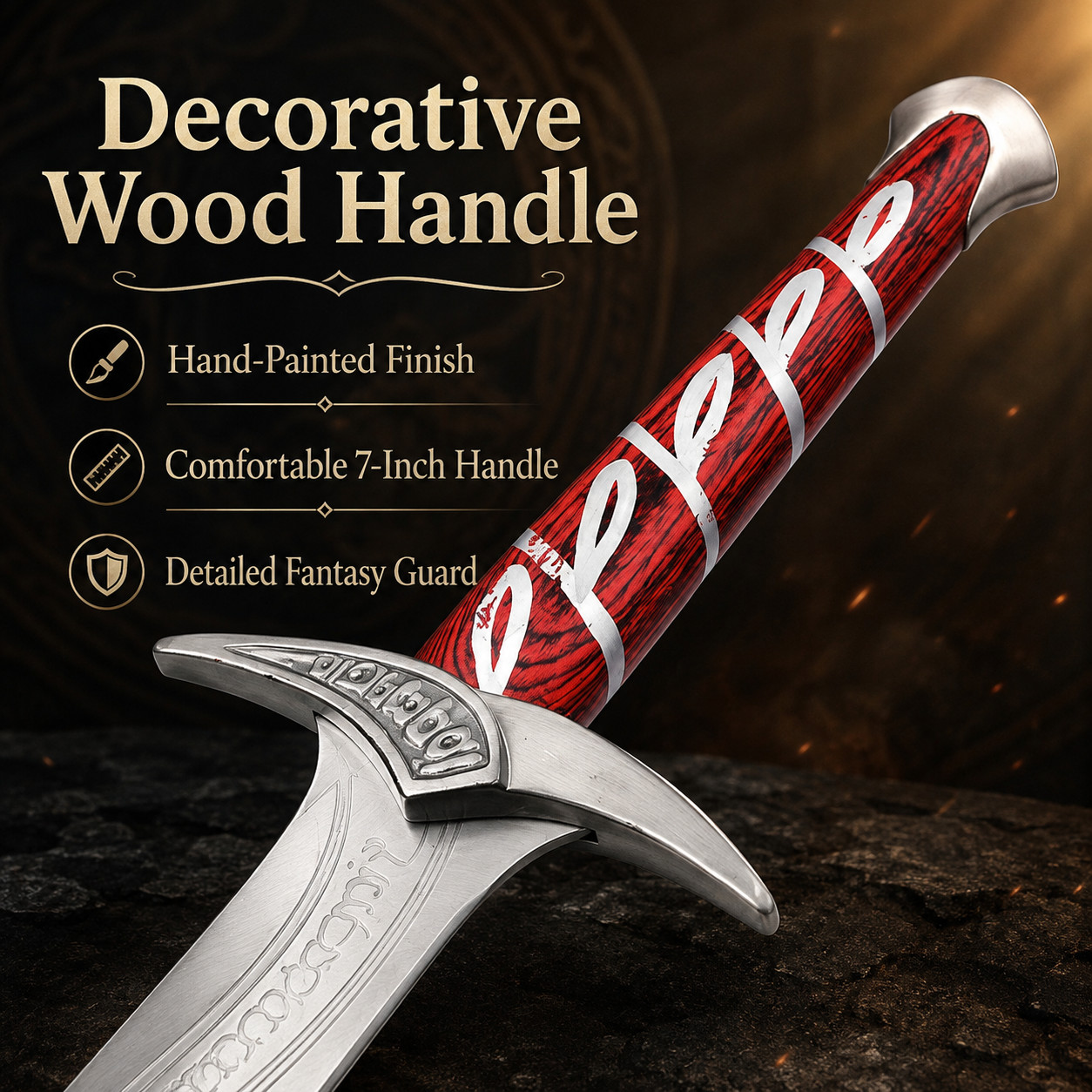 22in Fantasy Elven Decorative Dagger Stainless Steel Blade Leather Sheath