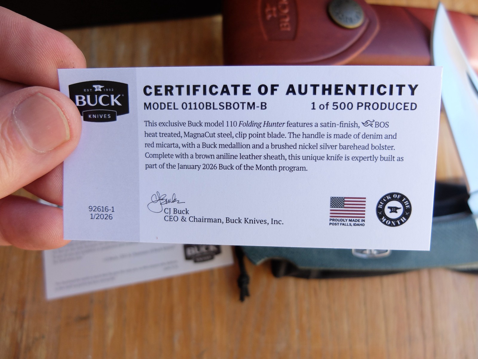 Buck 110 Bos Magnacut blade blue denim micarta folding hunter knife w COA BOTM