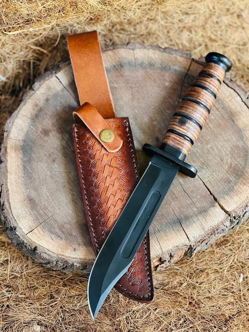 CUSTOM HANDMADE D2 STEEL FIXED BLADE KA-BAR HUNTING BOWIE KNIFE W/SHEATH