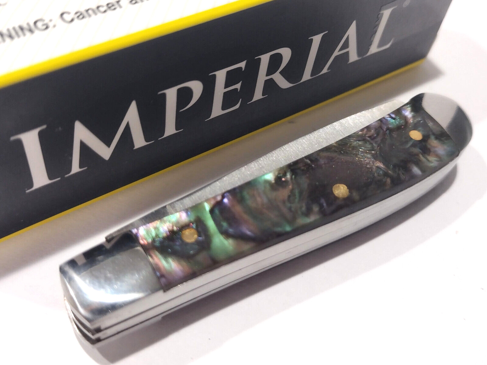 Imperial Schrade Abalone Swirl Celluloid 2 Blade Small Trapper Pocket Knife