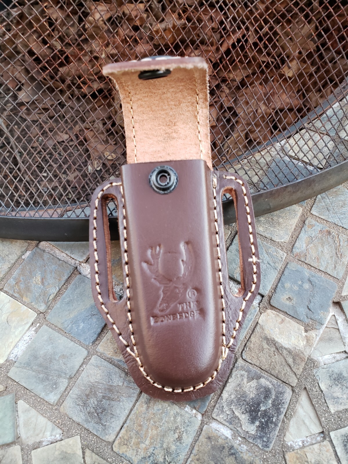 5″ Brown Slip Thru Leather Sheath Belt Knife Holder Pocket Folding Spring Knife